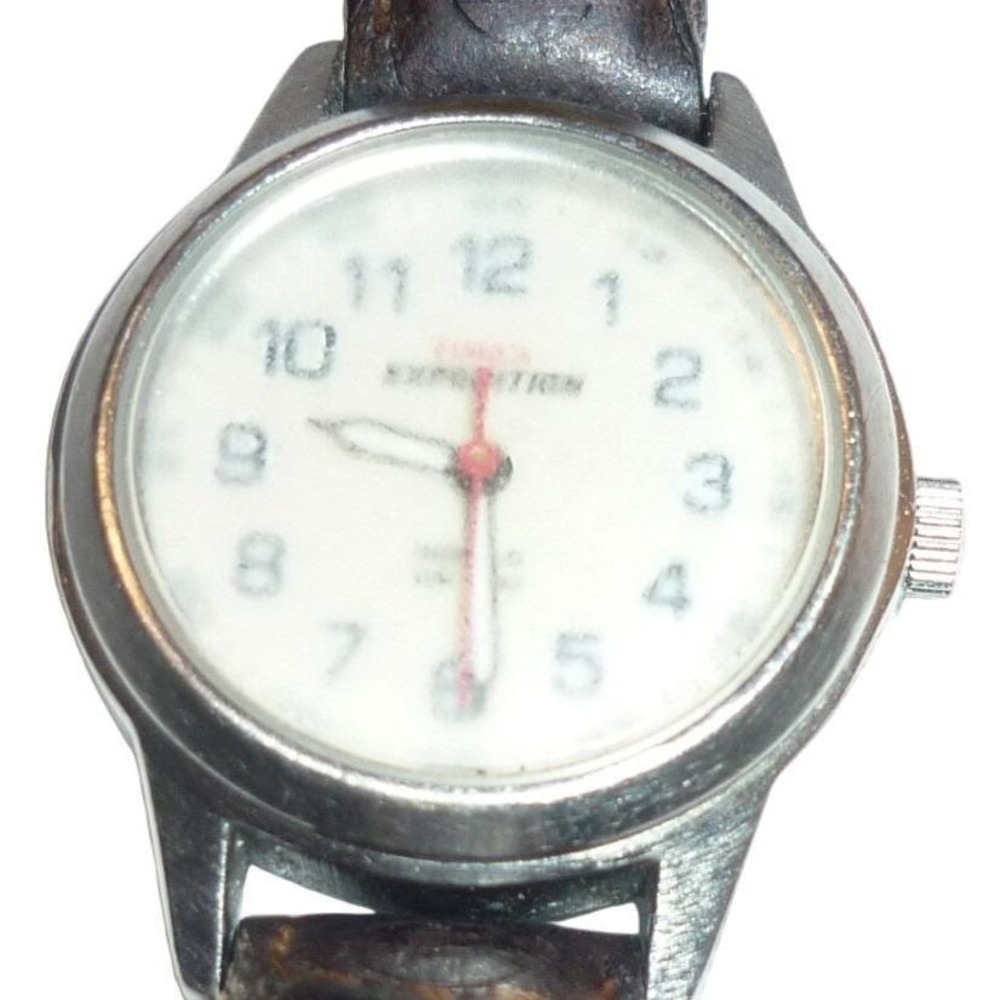 Timex Expedition Indiglo Watch White Dial Brown Leather Band 50M WR 26mm Case‎